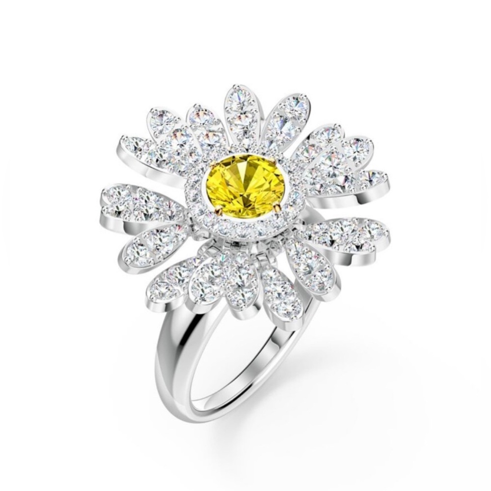 Swarovski Silver and‎ Yellow Crystal Flower Ring